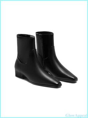 Womens Ankle Boots Low Heel Faux Leather Square Toe Side Zipper Dressy Fall